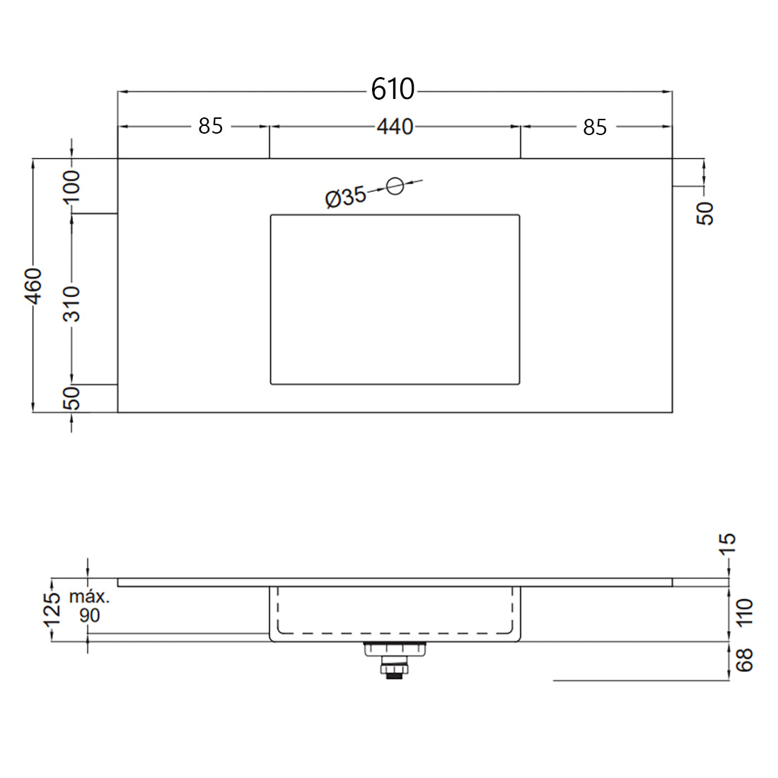 Tvättställ Solid Surface Tenfors Flow 60 cm Vit Matt