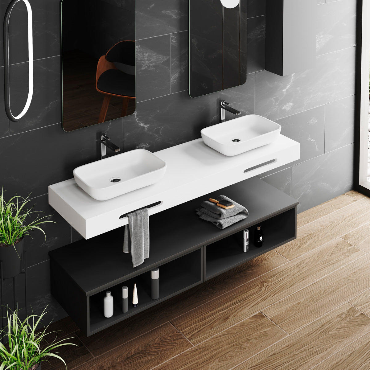 Fristående Tvättställ Solid Surface Tenfors Milos 51x33 cm Vit Matt
