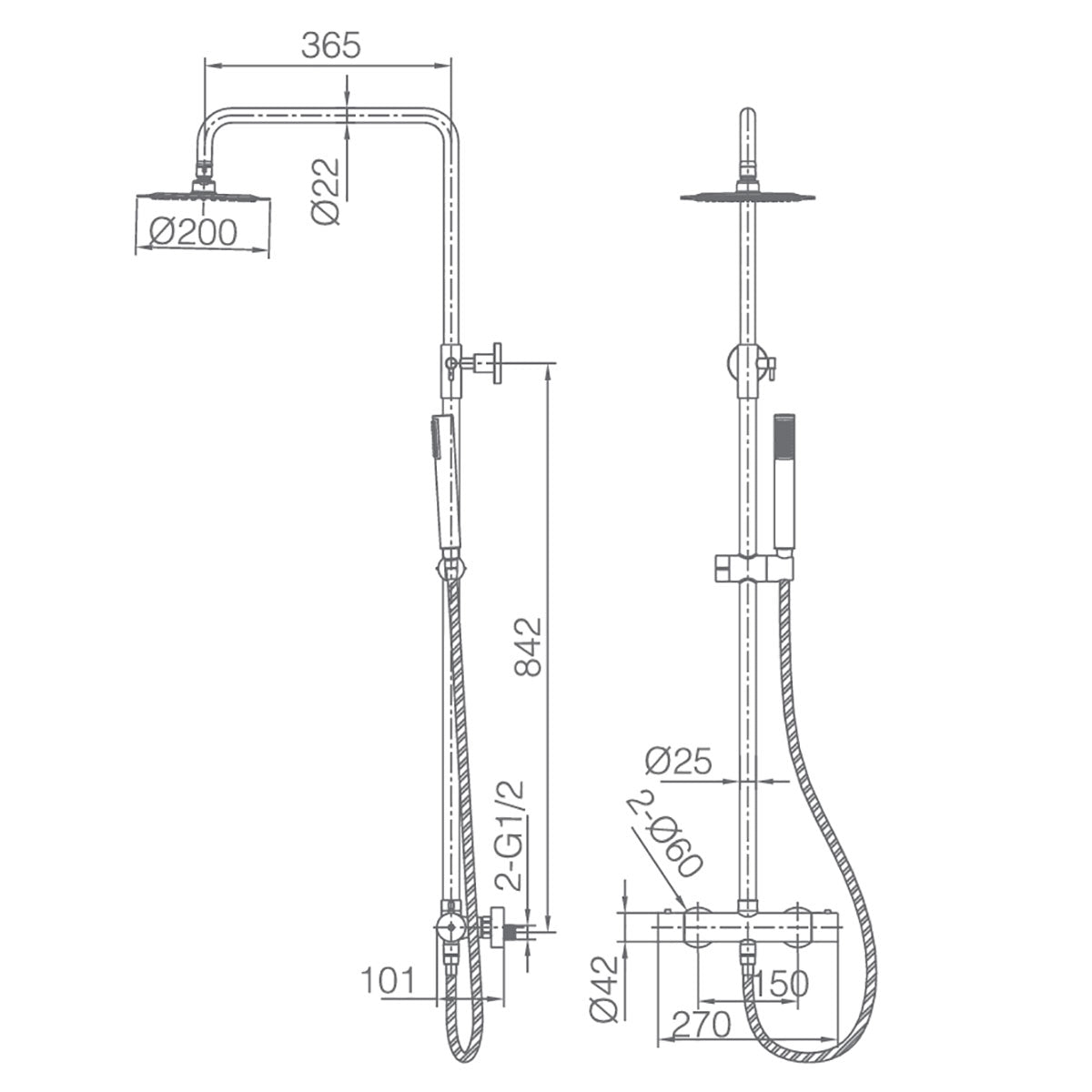 Takduschset Monza Borstad Rosé Ø200 mm