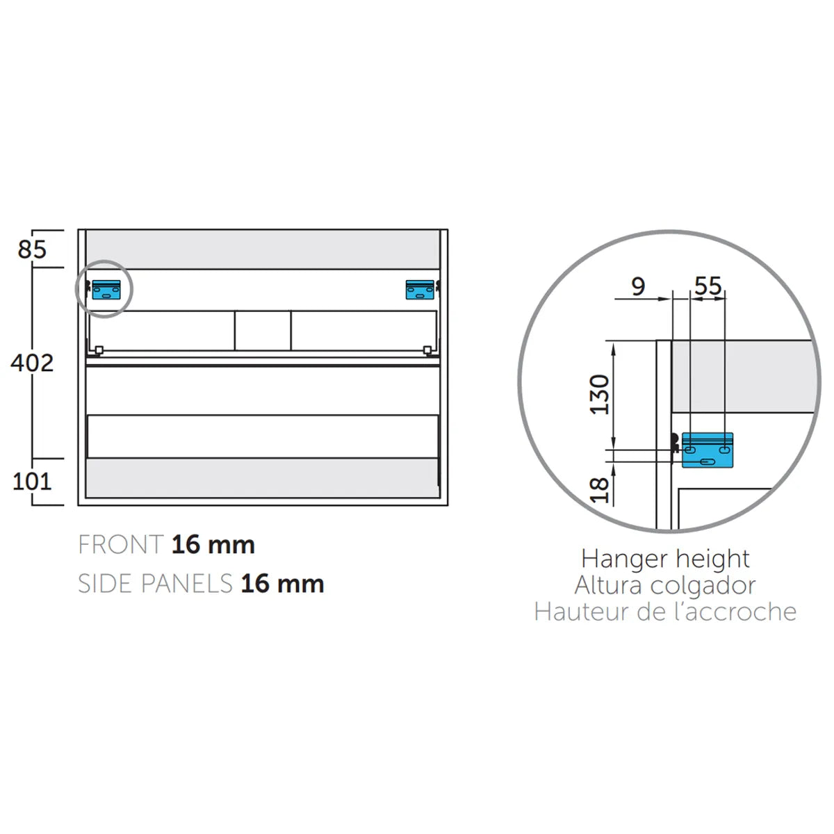 Kommod & Tvättställ 60 cm Tenfors Nordlig Grå Furu
