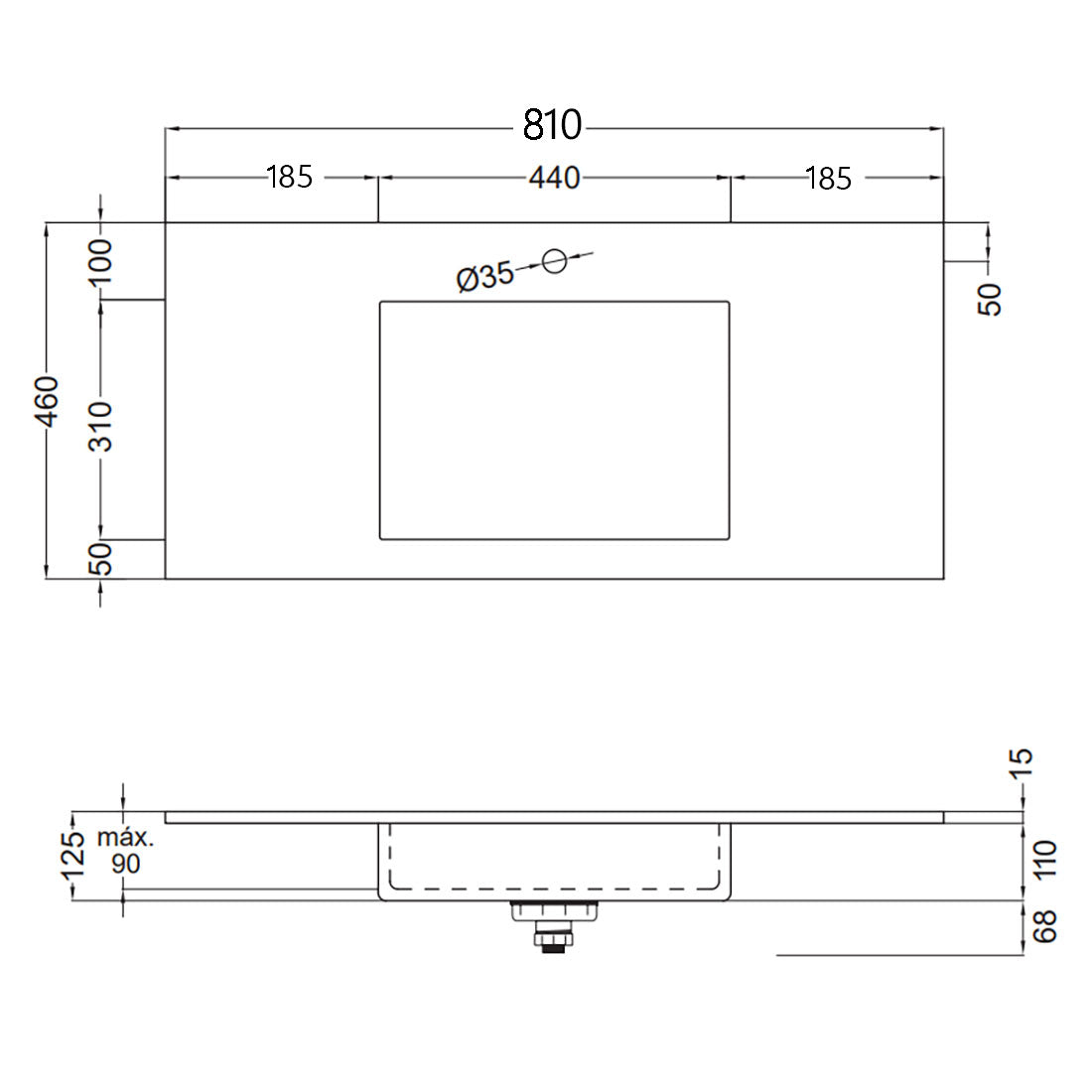 Tvättställ Solid Surface Tenfors Flow 80 cm Svart Matt