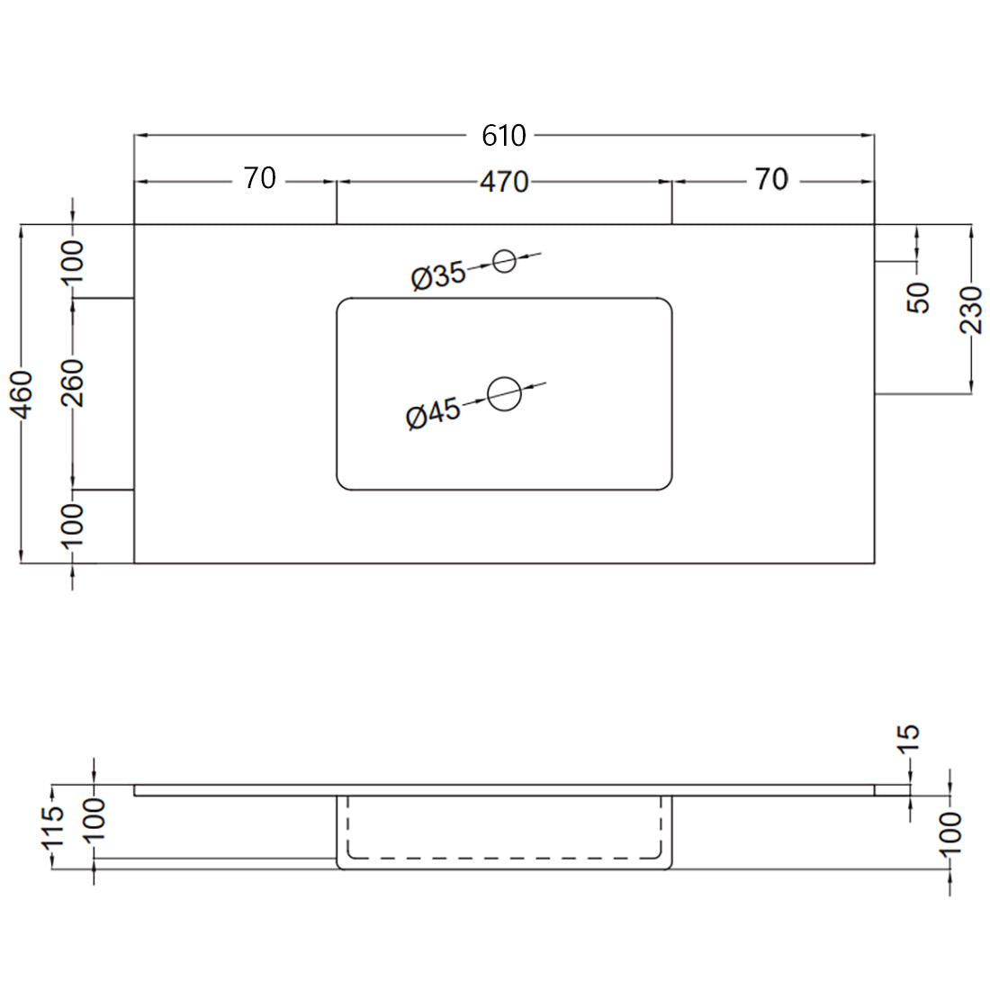 Tvättställ Solid Surface Tenfors Alpin 60 cm Vit Matt