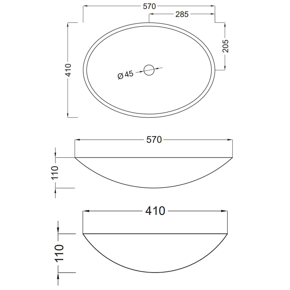 Fristående Tvättställ Solid Surface Tenfors Oval 57x41 cm Vit Matt