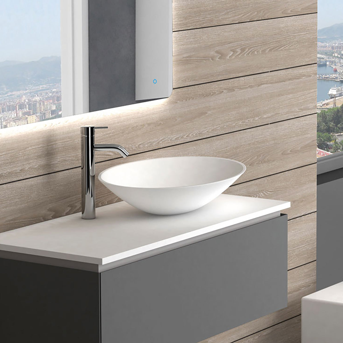 Fristående Tvättställ Solid Surface Tenfors Oval 57x41 cm Vit Matt