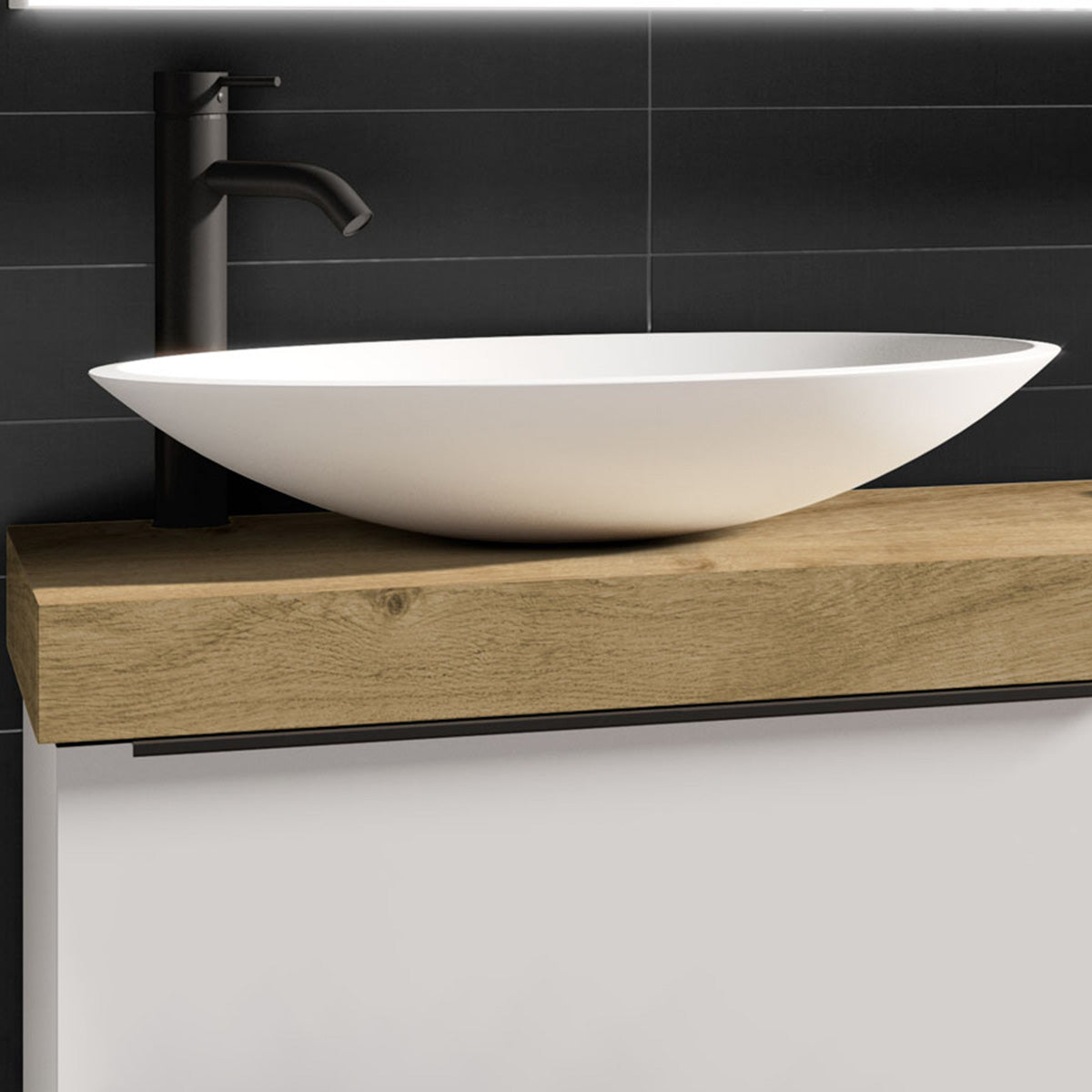 Fristående Tvättställ Solid Surface Tenfors Oval 57x41 cm Vit Matt
