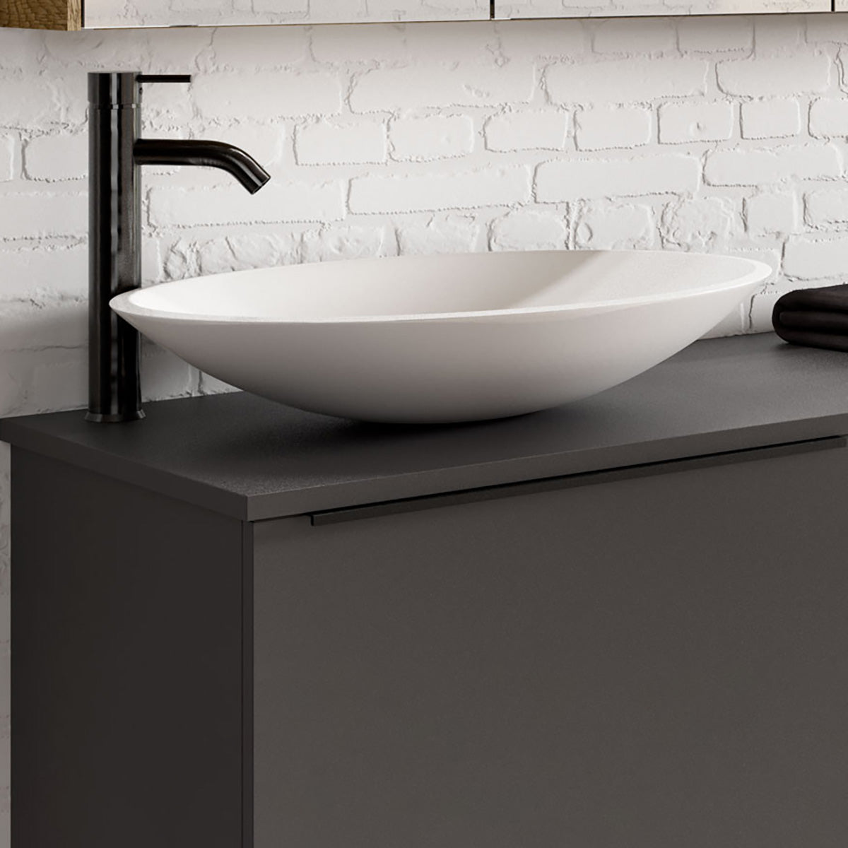 Fristående Tvättställ Solid Surface Tenfors Oval 57x41 cm Vit Matt